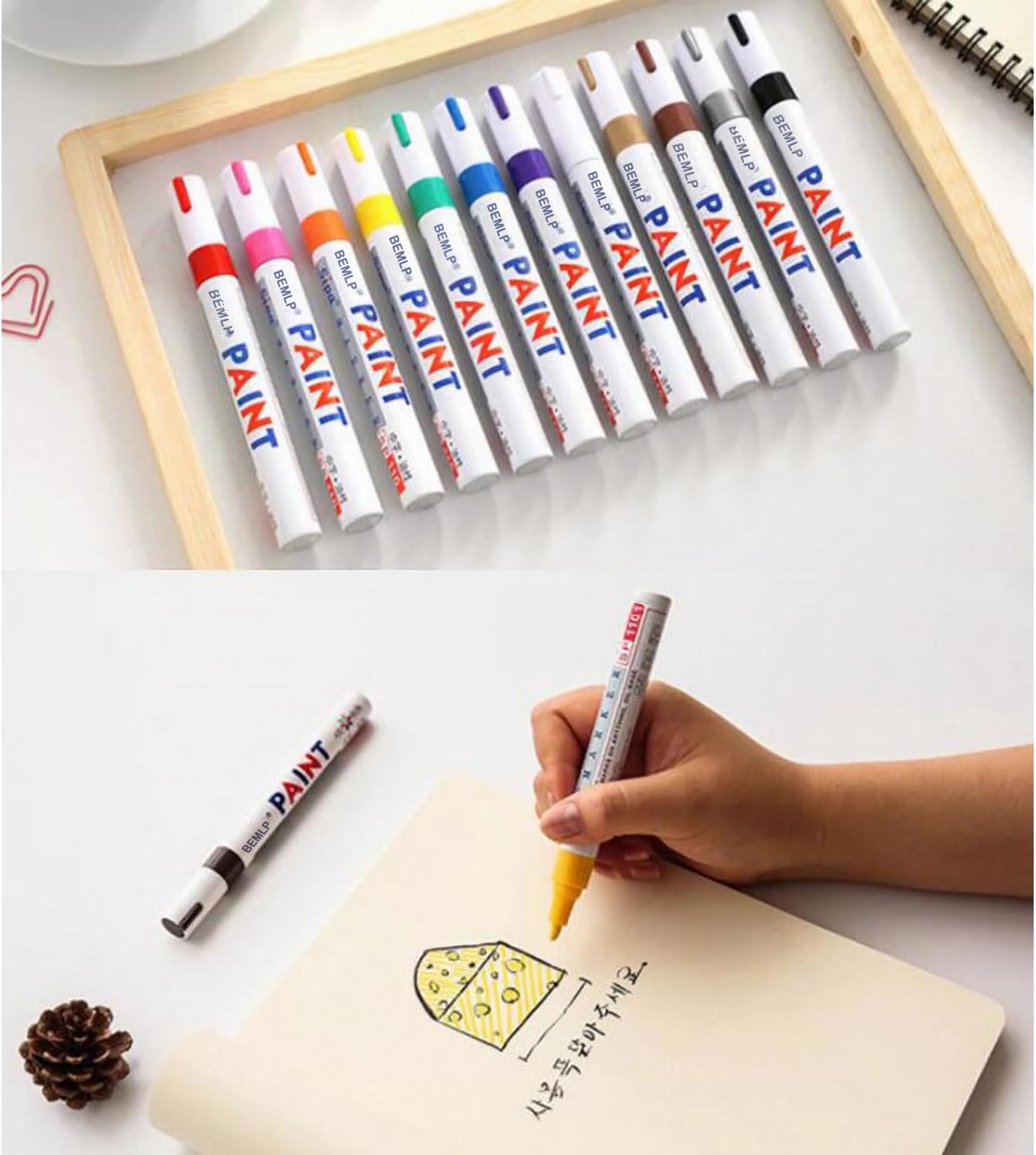 BEMLP Permanent Marker Pen Colorful Waterproof Metal Oilly Fill Paint For School DIY Tyre Tire Tread CD Metal Paint Markers Tire pen 12 Colors for Scuba gear