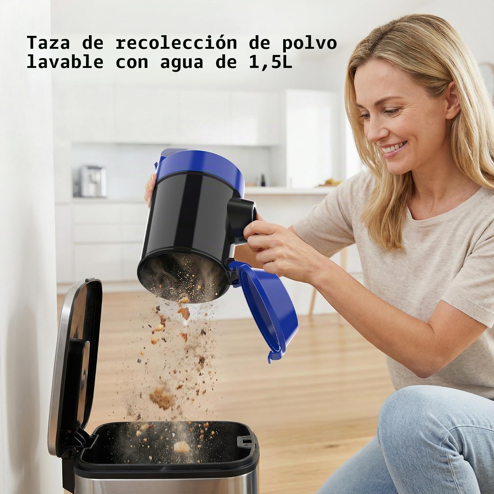 Aspiradora ciclónica sin bolsa, 1000 W, cilindro de aspiradora, potente aspiradora con filtro HEPA, boquilla de suelo para suelos duros y alfombras, capacidad de depósito de polvo de 1,5 litros, radio