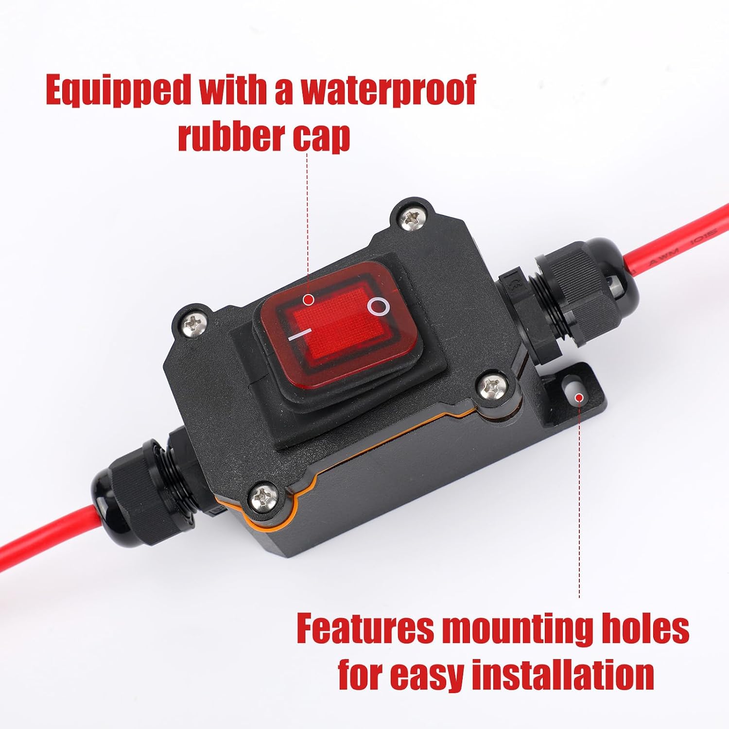 DC 12V Inline Cord Switch, DPST Dual Side Wiring Waterproof IP65 25A 12 Volt On/Off Power in Line Switch with 10AWG Copper Cable for ATV Battery Disconnect Automotive Marine Outdoor Light RV & DIY