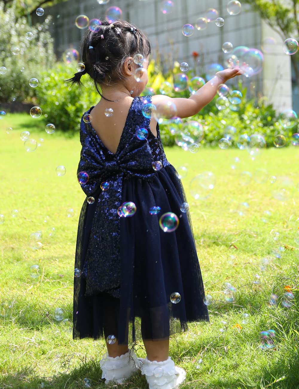 Cilucu Vestido tutú para niñas pequeñas, vestido de encaje con espalda en V, cinturón y lazo