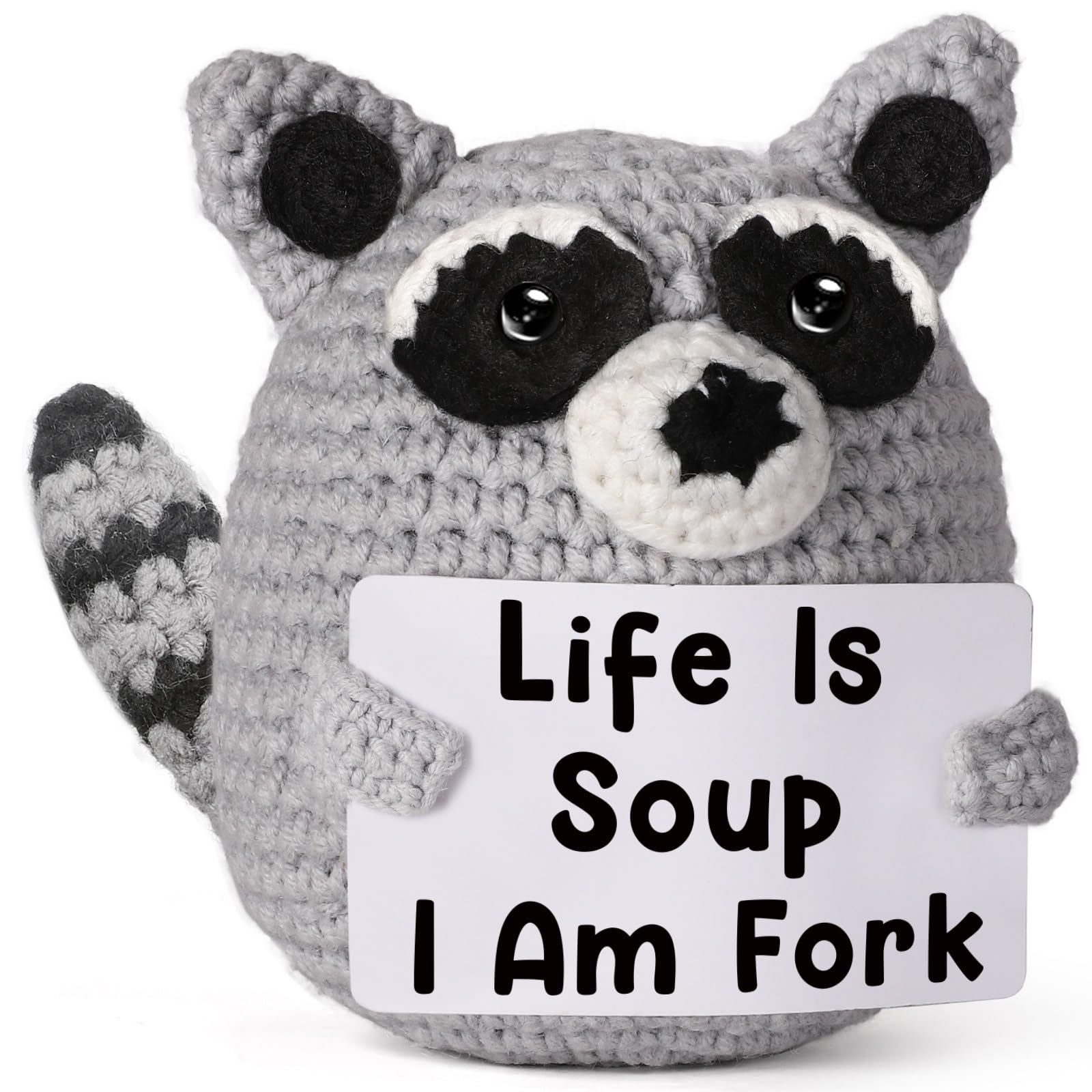 Funny Raccoon Gift, Tiny Hilarious Handmade Crochet Trash Panda, Emotional Support Plush Animal, Gag Gift for Men, Women, Friend, Coworker, Bestie,