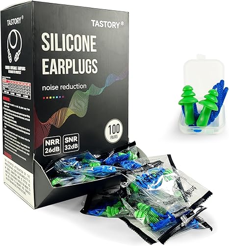 Tapones de silicona para los oídos, 100 pares de tapones reutilizables con cable de 32 dB para protección auditiva, tapones desechables para los