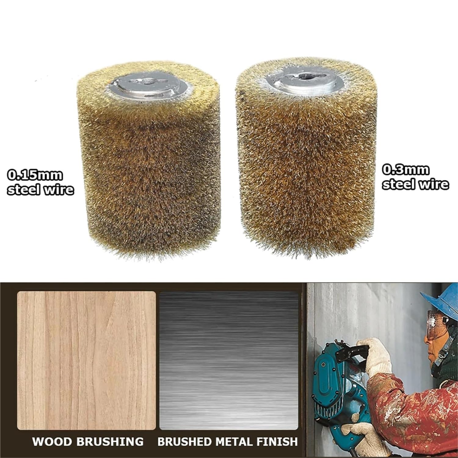 Compatible 100x120x13mm Polishing Wheel Brush Wood Metal Finishing Tool(Abrasive Wire P120)