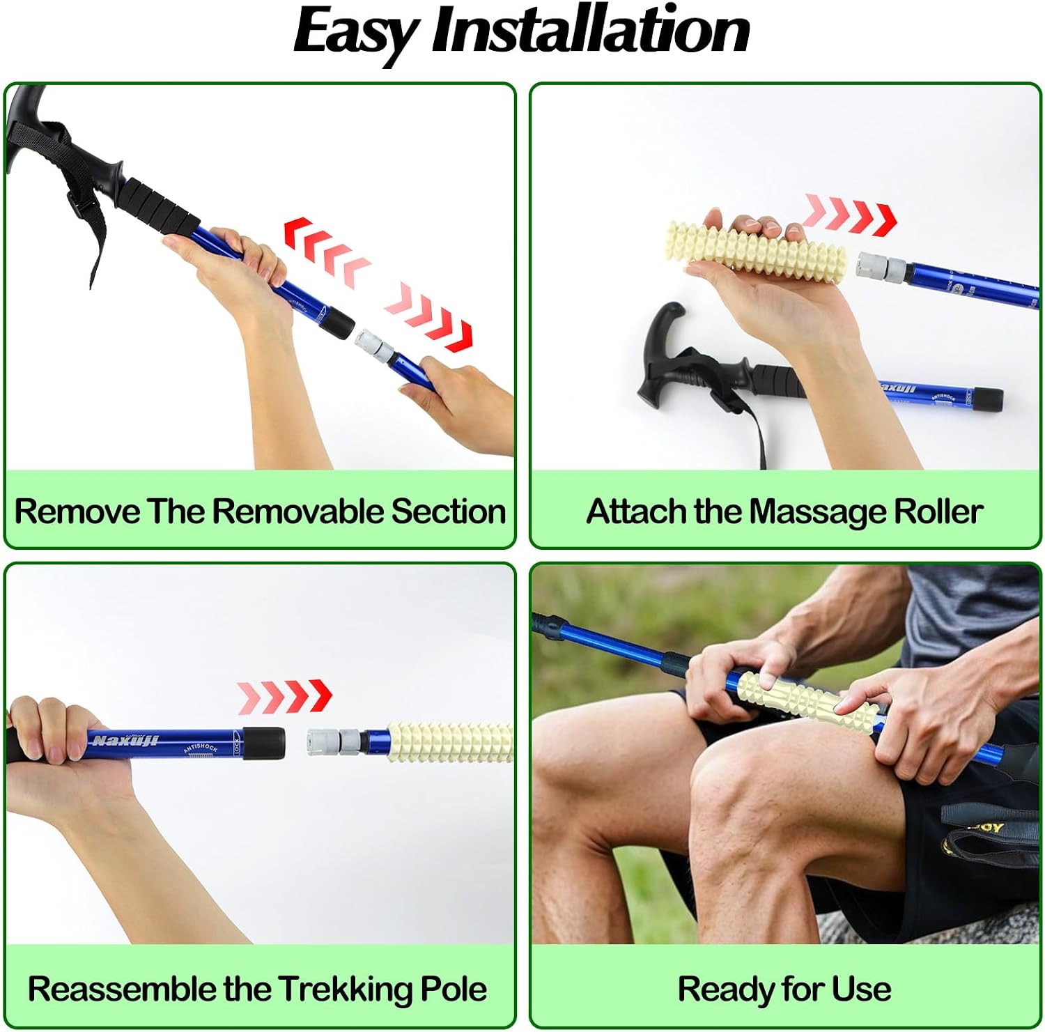 Trekking Poles Massage Roller for Hiking – Ultra Light Muscle Recovery Tool for Hikers & Backpackers – Fits Most Hiking Poles with Removable Sections – Portable, Durable & Easy to Use (2 Pcs)