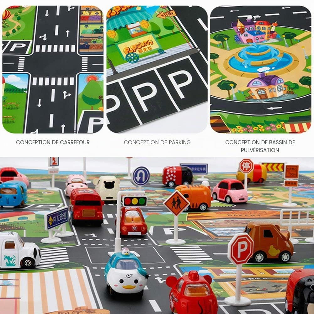 VANTIYAUS Tapis de jeu en plastique, anti-éclaboussures, lavable, tapis de sol ou de table en PVC pour enfants, idéal pour jouer avec des voitures et des jouets. Tapis éducatif pour