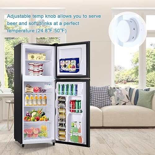 Miniatura 5 de WANAI Mini refrigerador de doble puerta de 4.5 pies cúbicos con congelador, refrigerador pequeño con 7 modos de temperatura, estantes extraíbles,