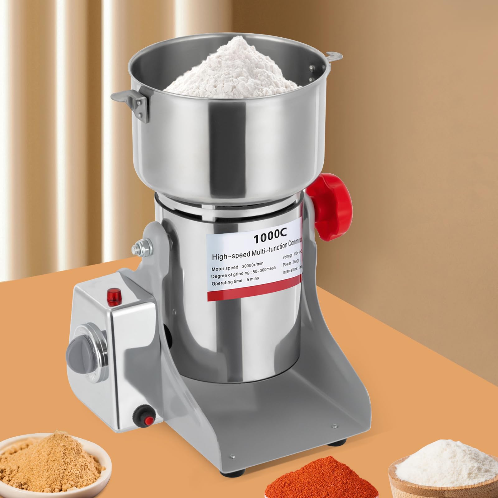 Grain Mill Grinder, 3600w Electric Commercial Grain G-rinder Mill with Intelligent Timing, Stainless Steel Three-Dimensional Blade Cereals Corn Grinder, Upgraded Junction Box, Overload Protector