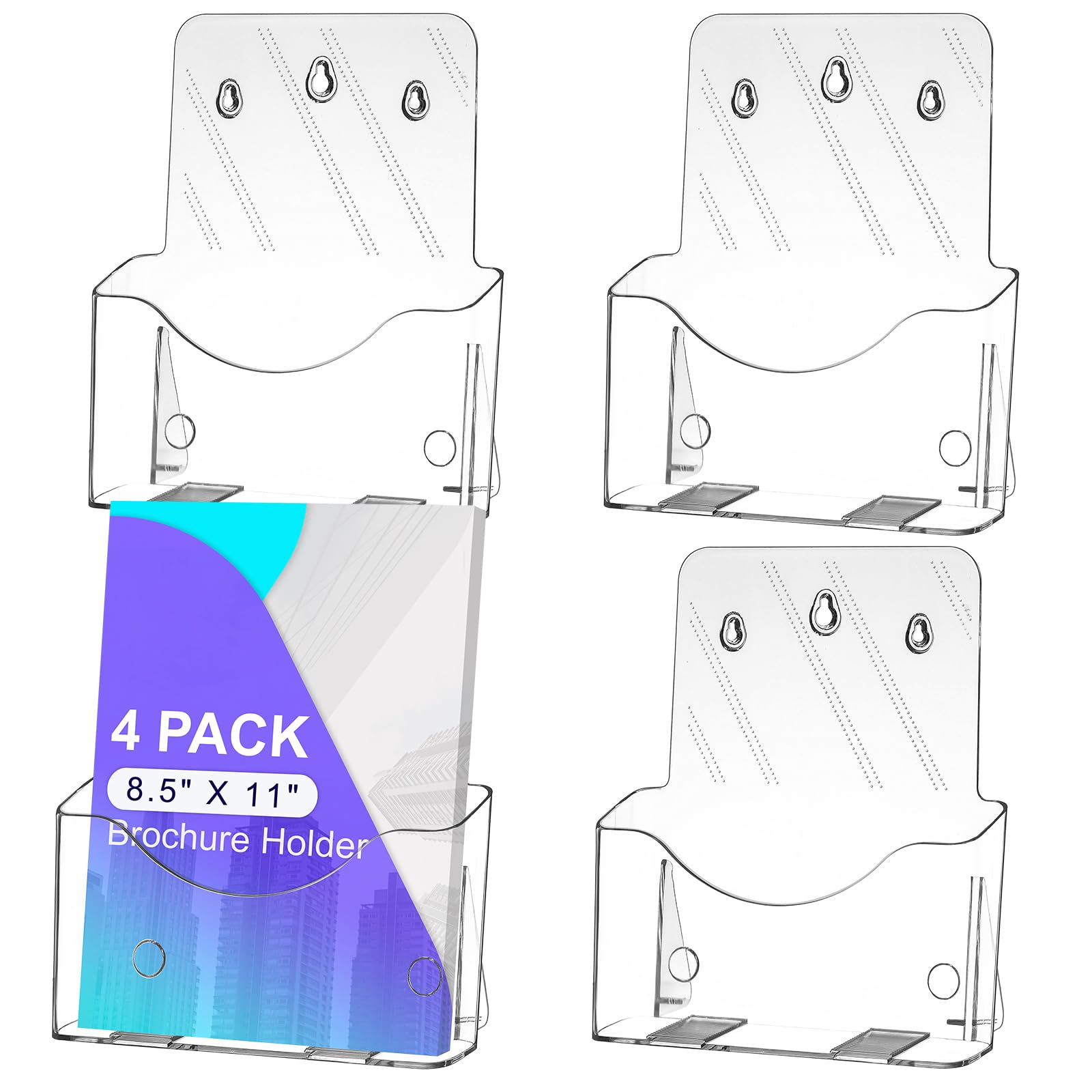Confezione da 4 supporti per brochure, 21,6 x 27,9 cm, supporto per letteratura in acrilico trasparente, espositore per carte di credito e opuscoli, supporto per volantini, supporto da parete