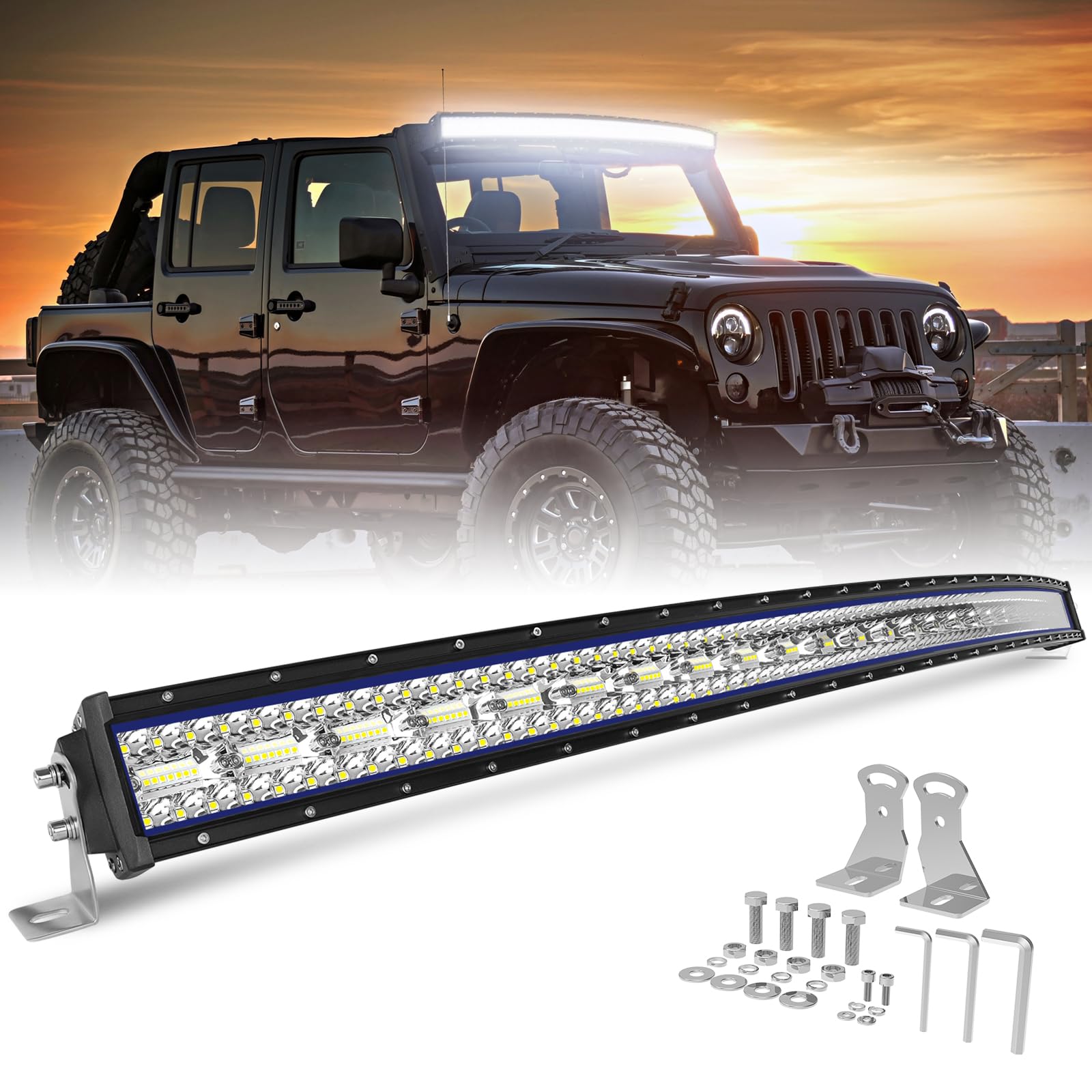 CO LIGHT LED Light Bar 52 inch 120W 35000LM Triple Rows Spot Flood Combo Light Off-Road Driving Lights with Wiring Harness High Brightness for Trucks SUV ATV UTV Marine