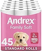 Andrex Family Soft Toilet Tissue 45 Rolls (Previously Andrex Gentle Clean) Gentle on your Family’s skin– Bulk Pack of 45 Toilet Rolls, FSC Certified