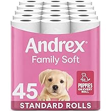 Andrex Family Soft Toilet Roll - 45 Toilet Rolls, 2-Ply, Bulk Buy, Fragrance Free, FSC Certified