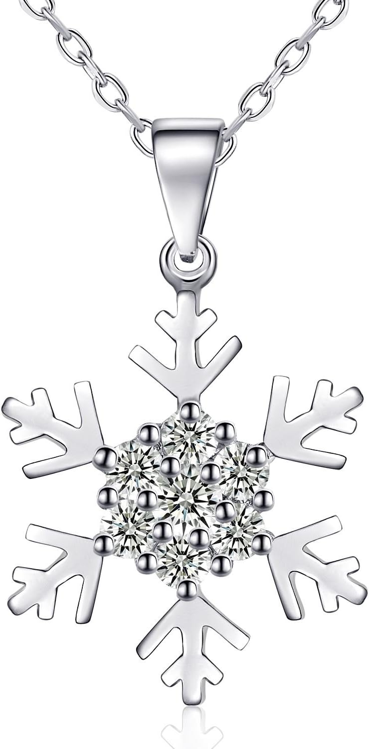 Rosey Necklace for Women “Snow Elves” Silver Jewellery, Women Pendant 925 Sterling Silver with Cubic Zirconia, 18-inch Chain with 3.5 cm Extender