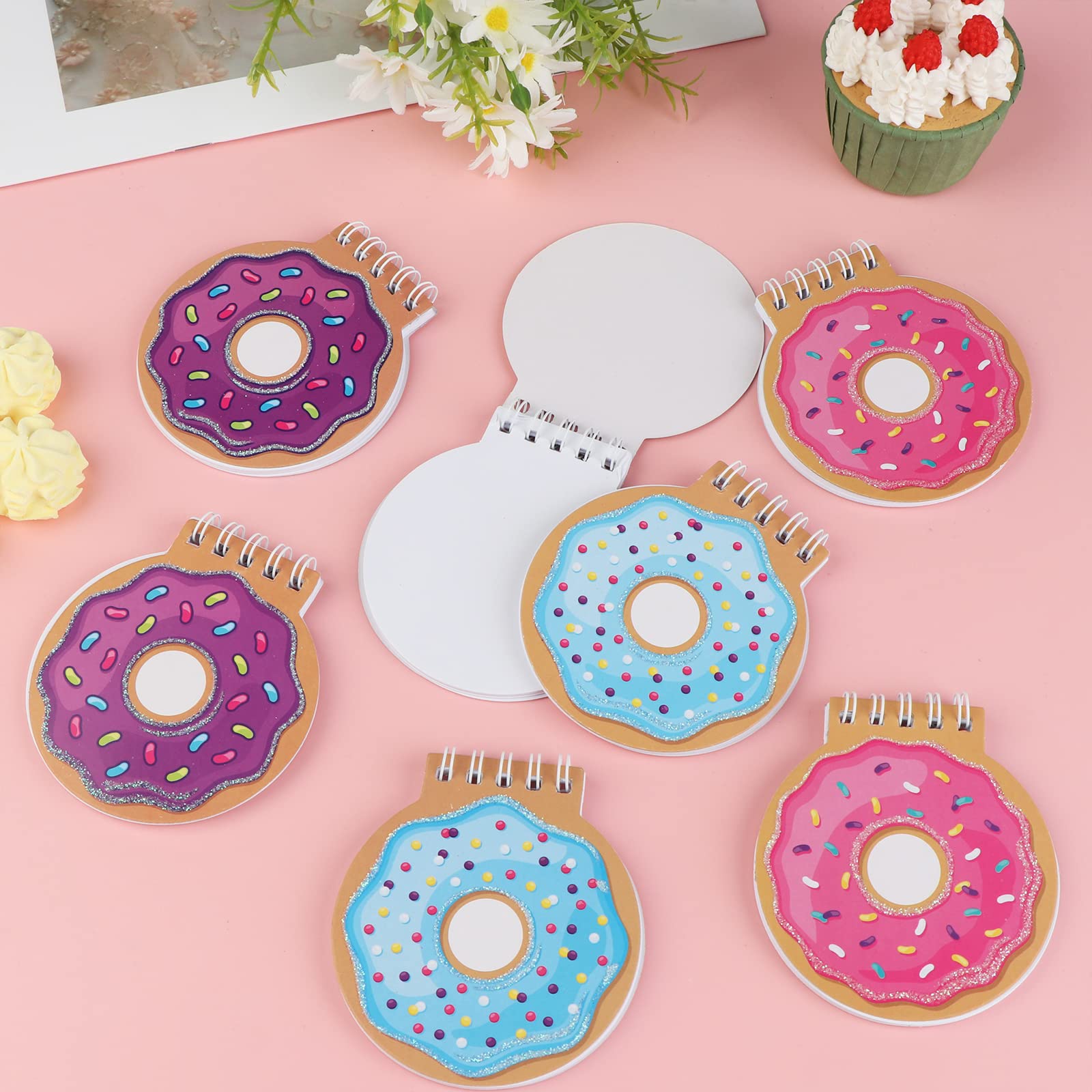 Mini-Spiralnotizbuch, niedliches Donut-Notizbuch, Geburtstags-Notizblock, Kawaii-Donut-Notizblock, Notizbücher für Kinder, Partygeschenke, Geschenktütenfüller, 8,5 x 9,5 cm, 24 Stück