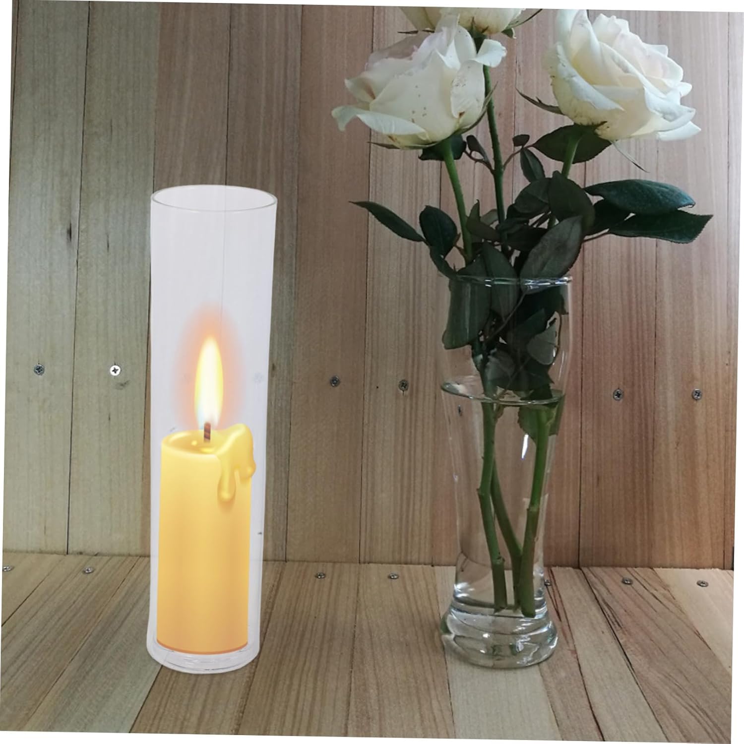 1set Elegant Tall Candle Holders Windproof Cylinder Covers of Glass Taper Candle Holders for Wedding Birthday Christmas Home Decor