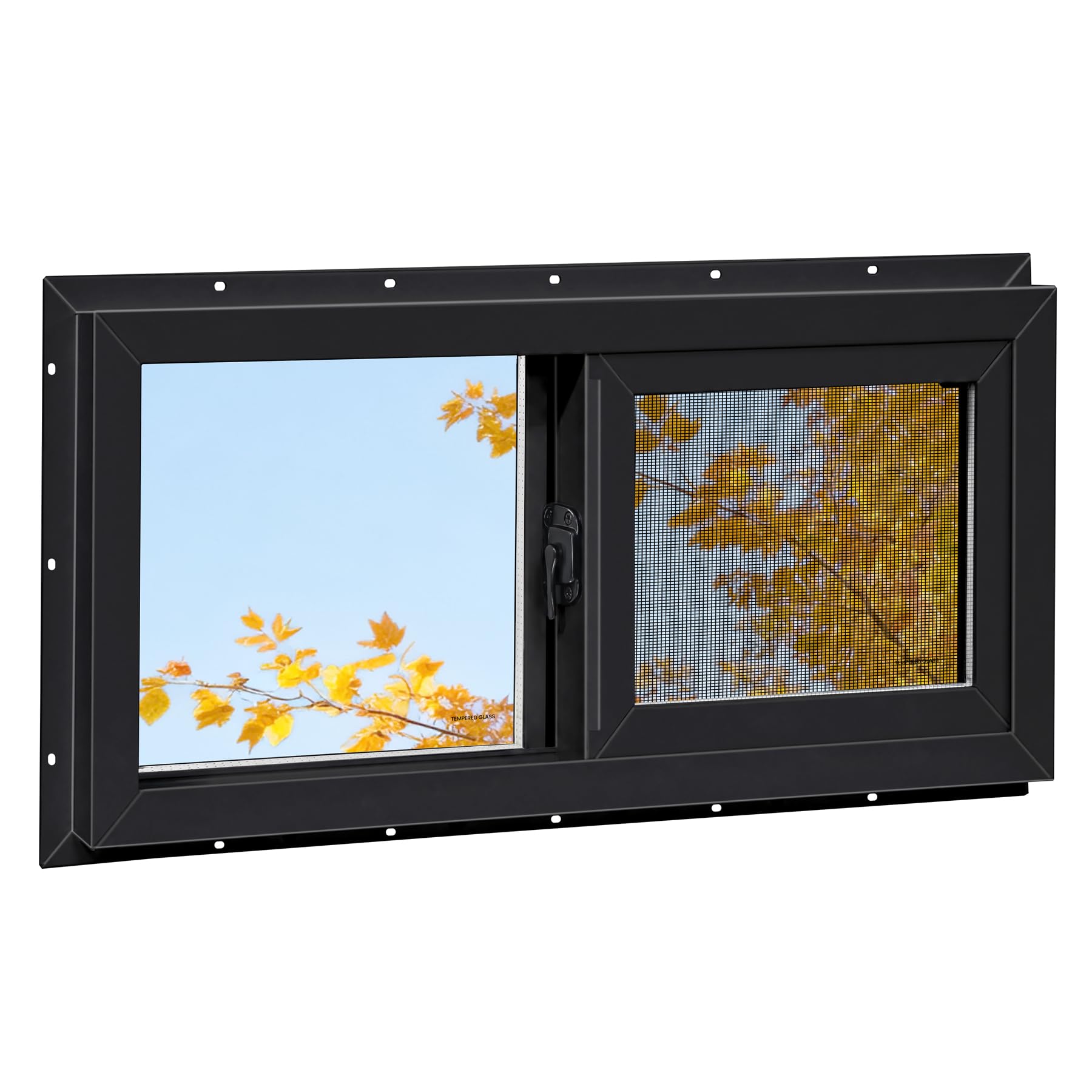 Ventana corredera de vinilo 32x18" de doble cristal templado para baño negro