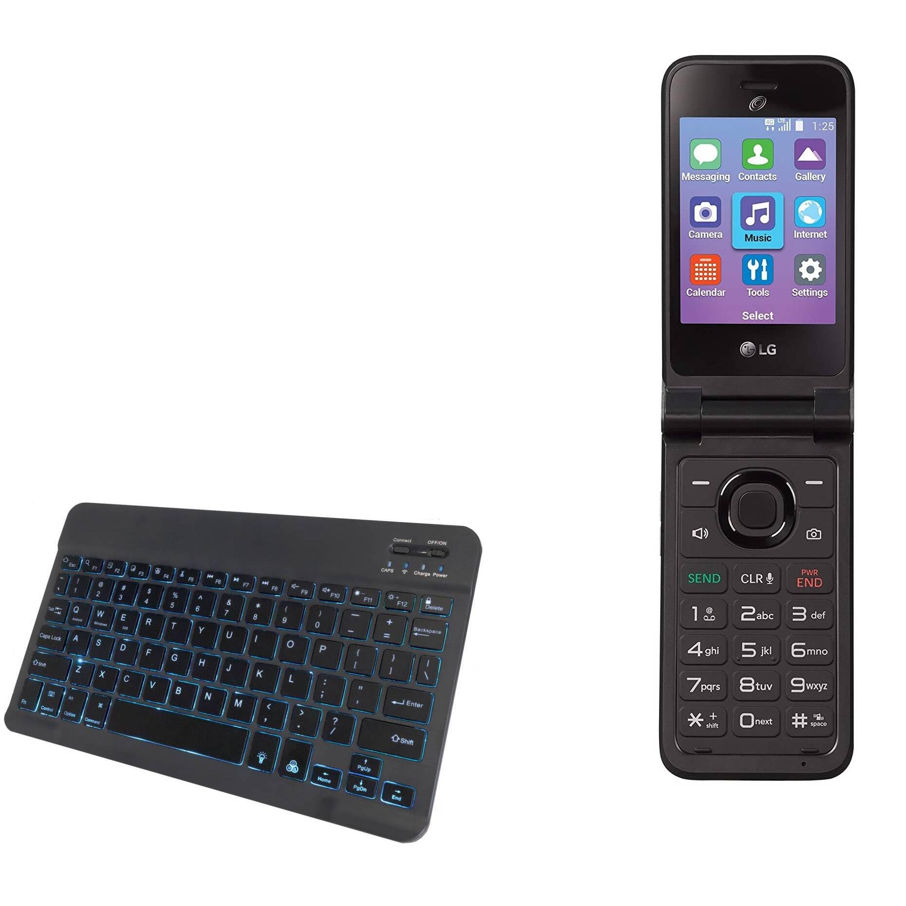 BoxWave Keyboard Compatible with LG Classic Flip - SlimKeys Bluetooth Keyboard - with Backlight, Portable Slim LED 7 Colors - Jet Black