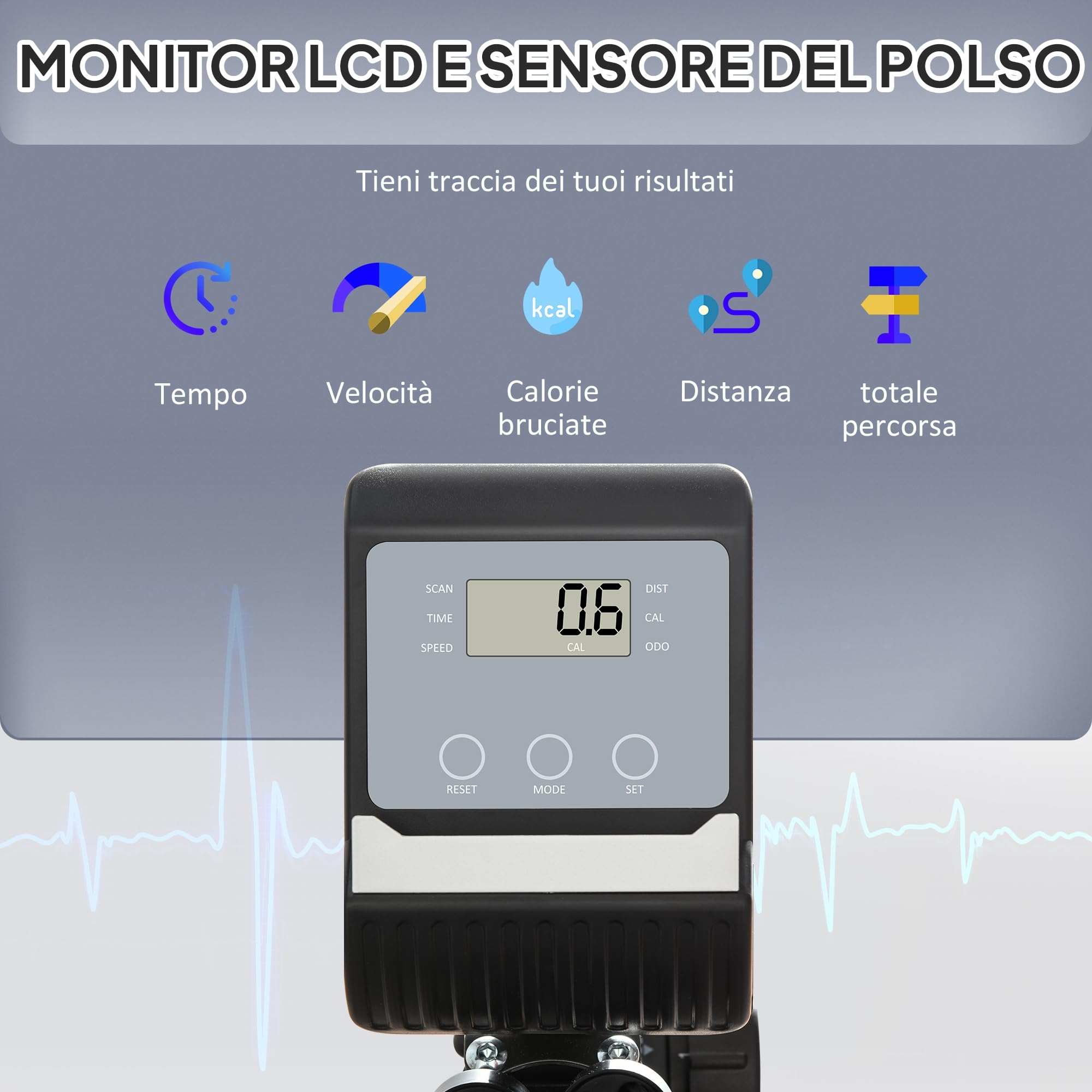 HOMCOM Cyclette Orizzontale con 8 Livelli di Resistenza e Seduta Regolabile, Cyclette Magnetica Professionale con Corde Elastiche e Porta Cellulare, Display LCD, per Riabilitazione Casa Anziani