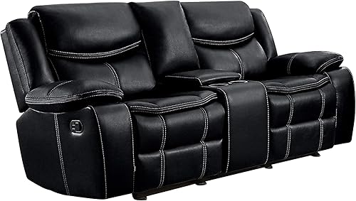 Miniatura 7 de Lexicon Warrenton Asiento de dos plazas reclinable manual de gamuza sintética con consola central, 78.5 pulgadas de ancho, marrón