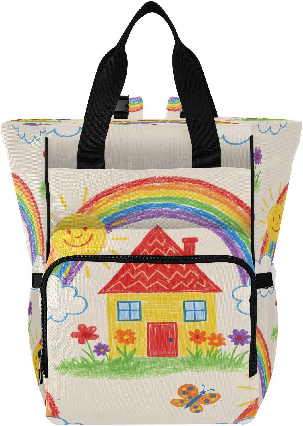 Cute Rainbow Houses Diaper Bag Backpack Large Travel Baby Bag