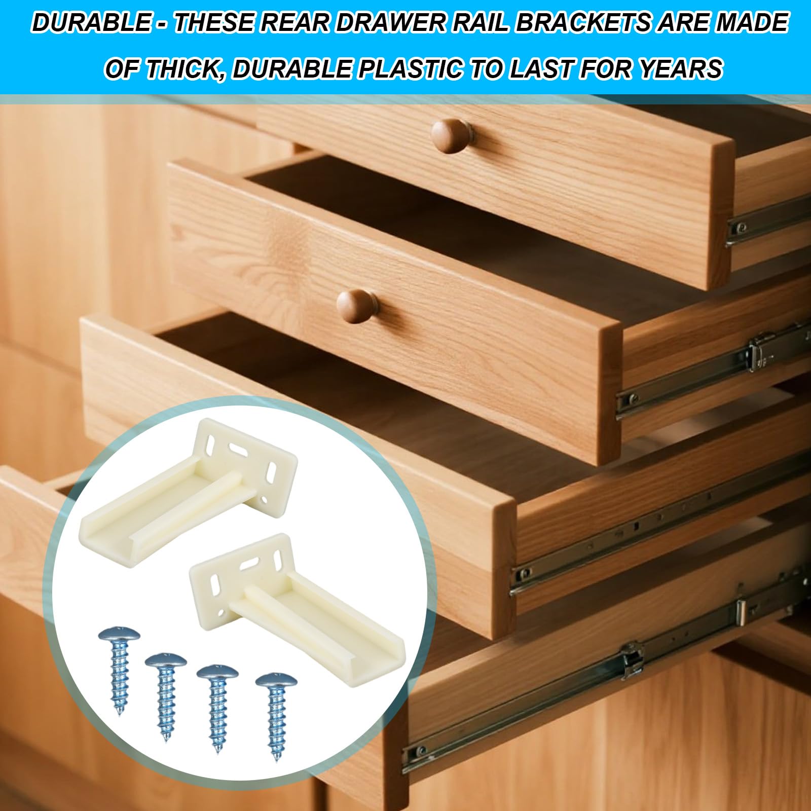1 Pair KT HR9000RL Rear Drawer Track Socket, Plastic Drawer Track Back Plate with Screws Mounting Back Plates Brackets - Image 4