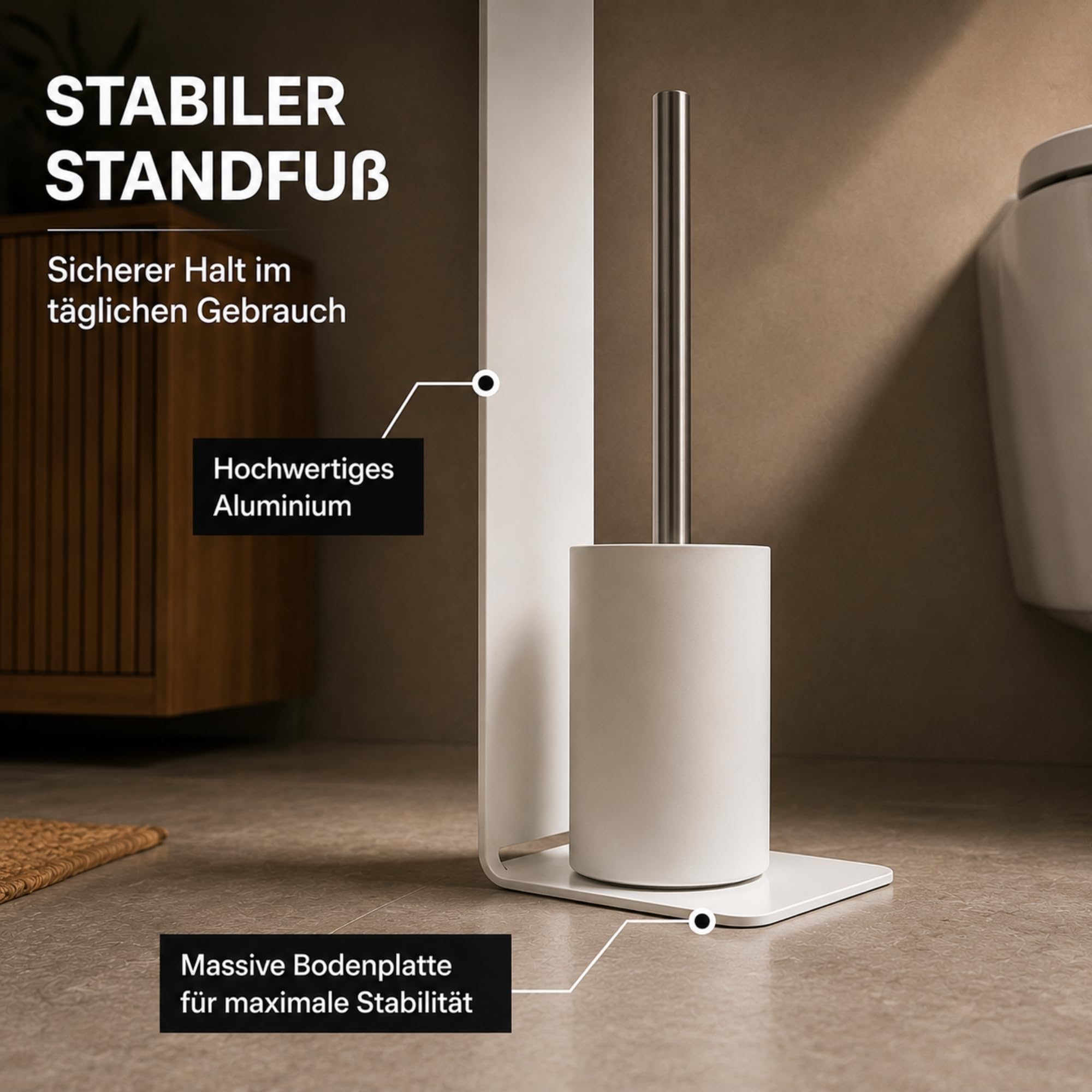 Radius PURORAGGIO WC-Garnitur freistehend – WC-Bürste mit Toilettenpapierhalter in einem – Moderne 2-in-1 Toilettengarnitur für Bad & Gäste-WC – Aluminium, U.F.P.C.-beschichtet (Weiß)