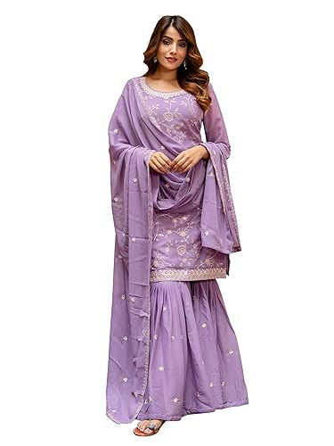 TRENDMALLS Women's Art Silk Embroidery Sequence Work Kurta Sharara Set