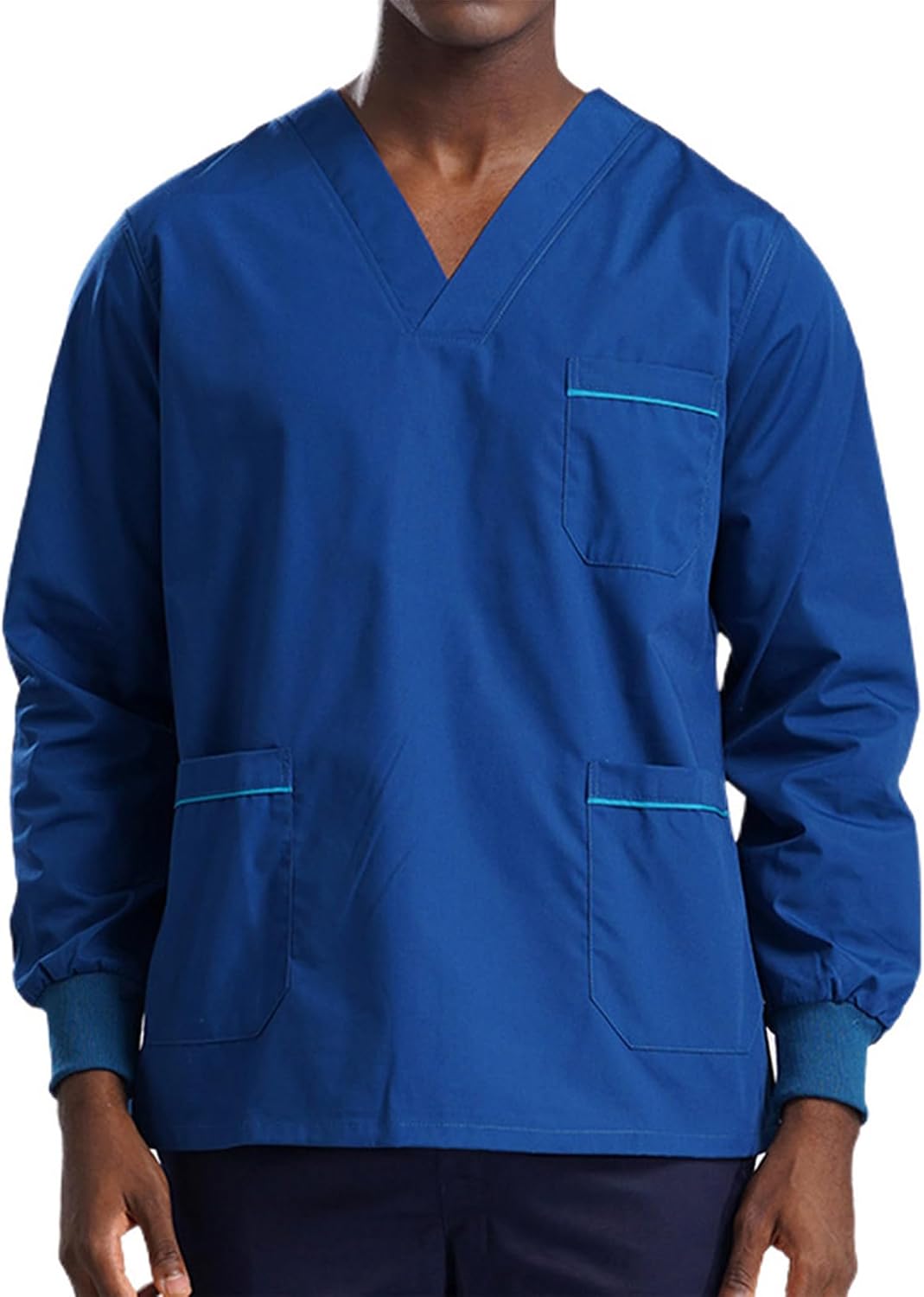Vxuxlje Scrub Top for Men V-Neck Long Sleeve Regular Fit Medical Scrub Top Uniform Workwear