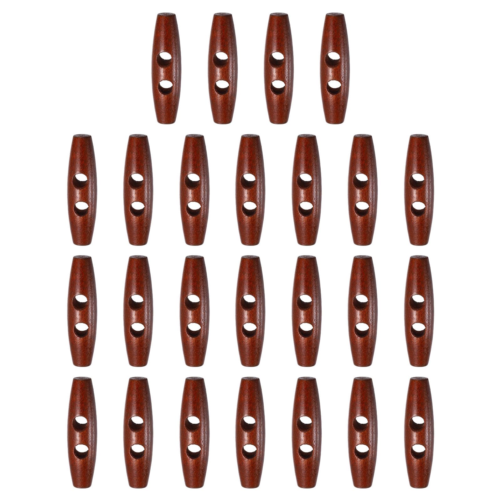 sourcing map 25pcs Wooden Toggle Buttons 55mm / 2.2" Double Hole Wood Olive Horn Sewing Buttons for Coat Sweaters Clothing DIY Craft, Red Coffee
