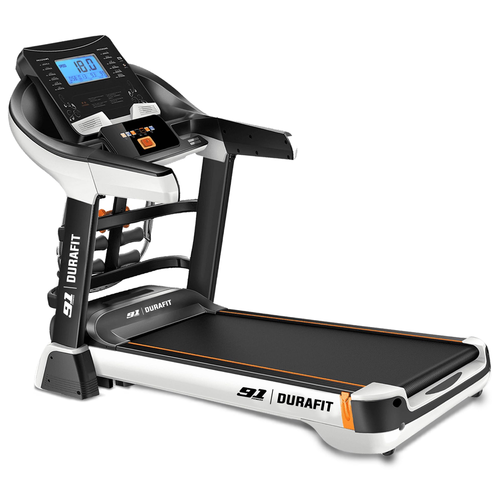 91-Durafit Focus Multifunction | 7HP Peak DC Motorized Treadmill | 18 Level Auto Incline| Max Speed 18 Km/Hr | Max User Weight 150 Kg | Spring Suspension Technology