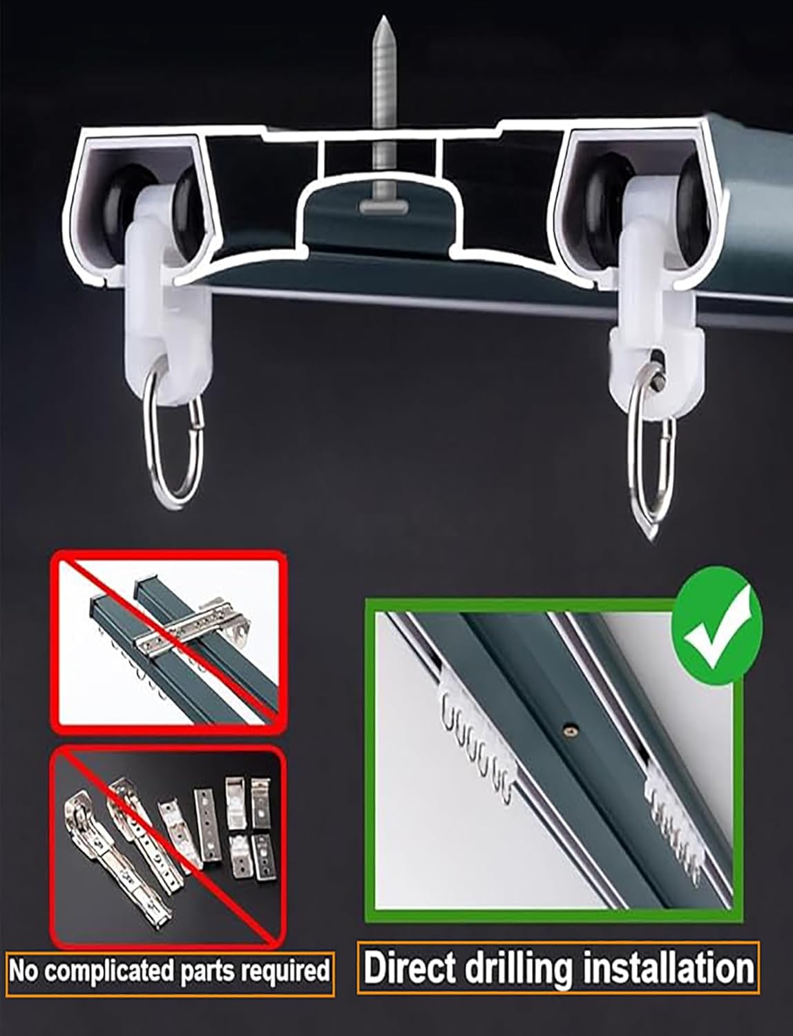Silent Double Track Ceiling Mount,Wide 4" Aluminum Track Curtains Rail Set, Bedroom/Window/Hotel Drop Ceiling Curtains Tracks Cuttable(Pink,220cm/87in)