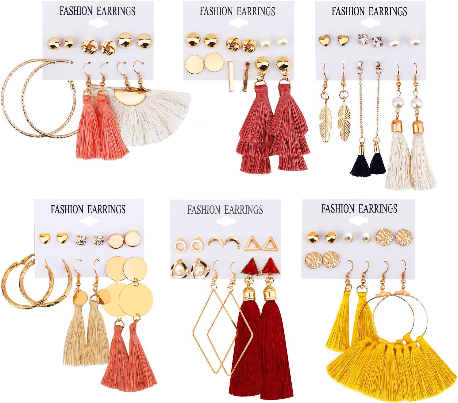 JACEDOFU 36 PairsTassel Earrings Layered Long Thread Ball Dangle Earrings Stud Earring Bohemian Tiered Tassel Drop Earrings Fashion Jewelry for Women Girls Valentine Birthday Party Gifts