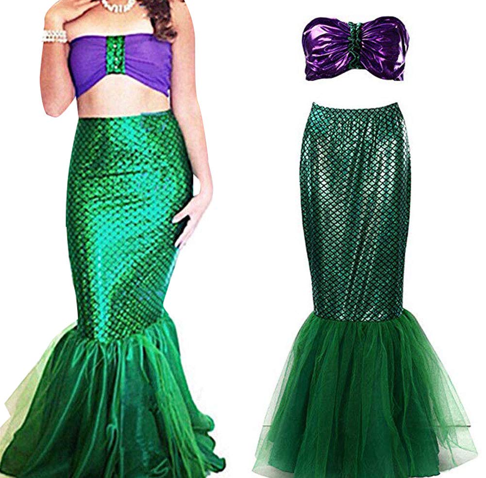 Loalirando Women's Mermaid Costume Halloween Stage Costumes Sequins Maxi Skirt Cosplay Carnival Evening Dress (, L)