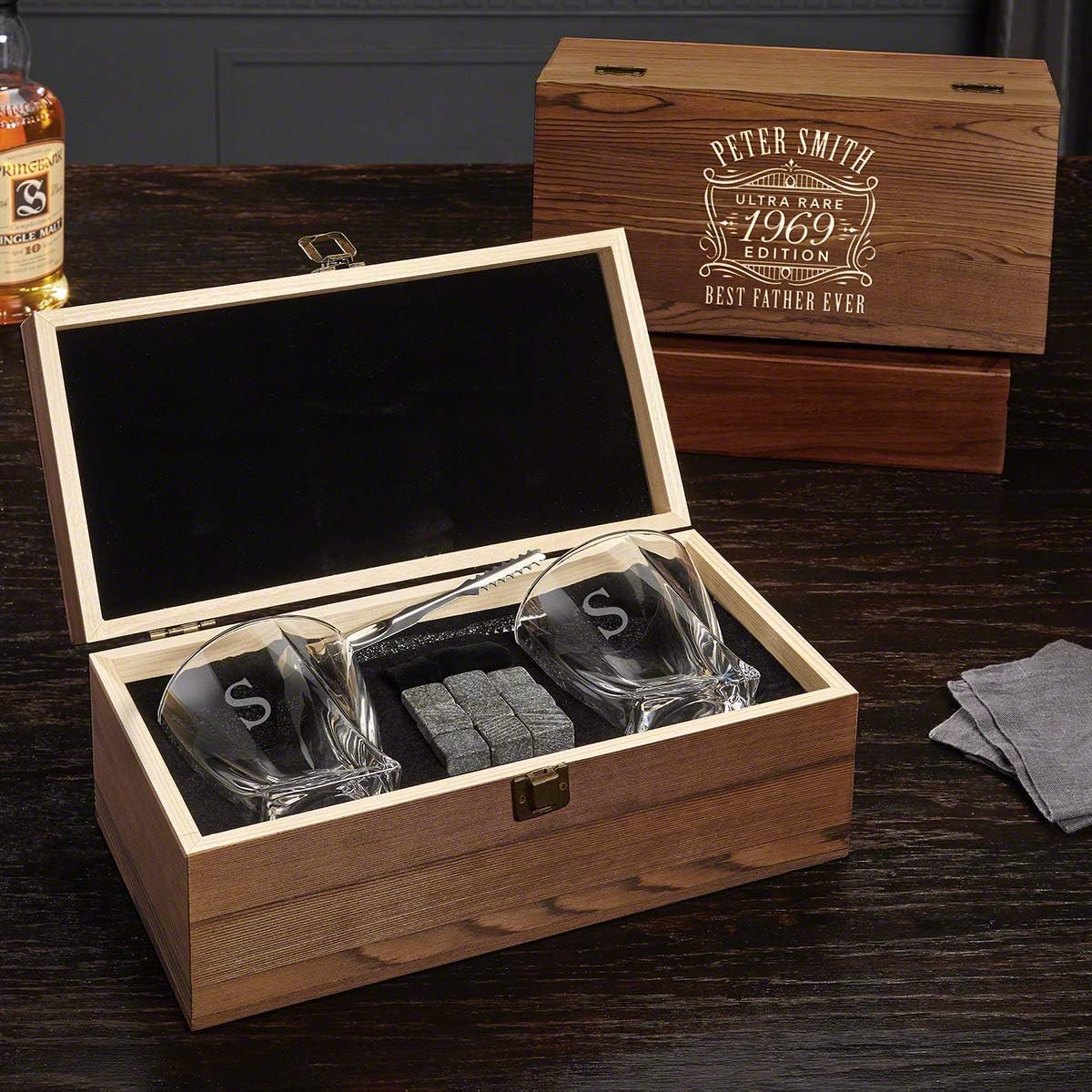 Personalized Whiskey Box and Twist Glasses Set