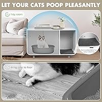 Vista 5 de Tangkula Mueble de caja de arena para gatos, baño oculto para gatos con patas y tapetes de madera de goma, casa interior para gatos