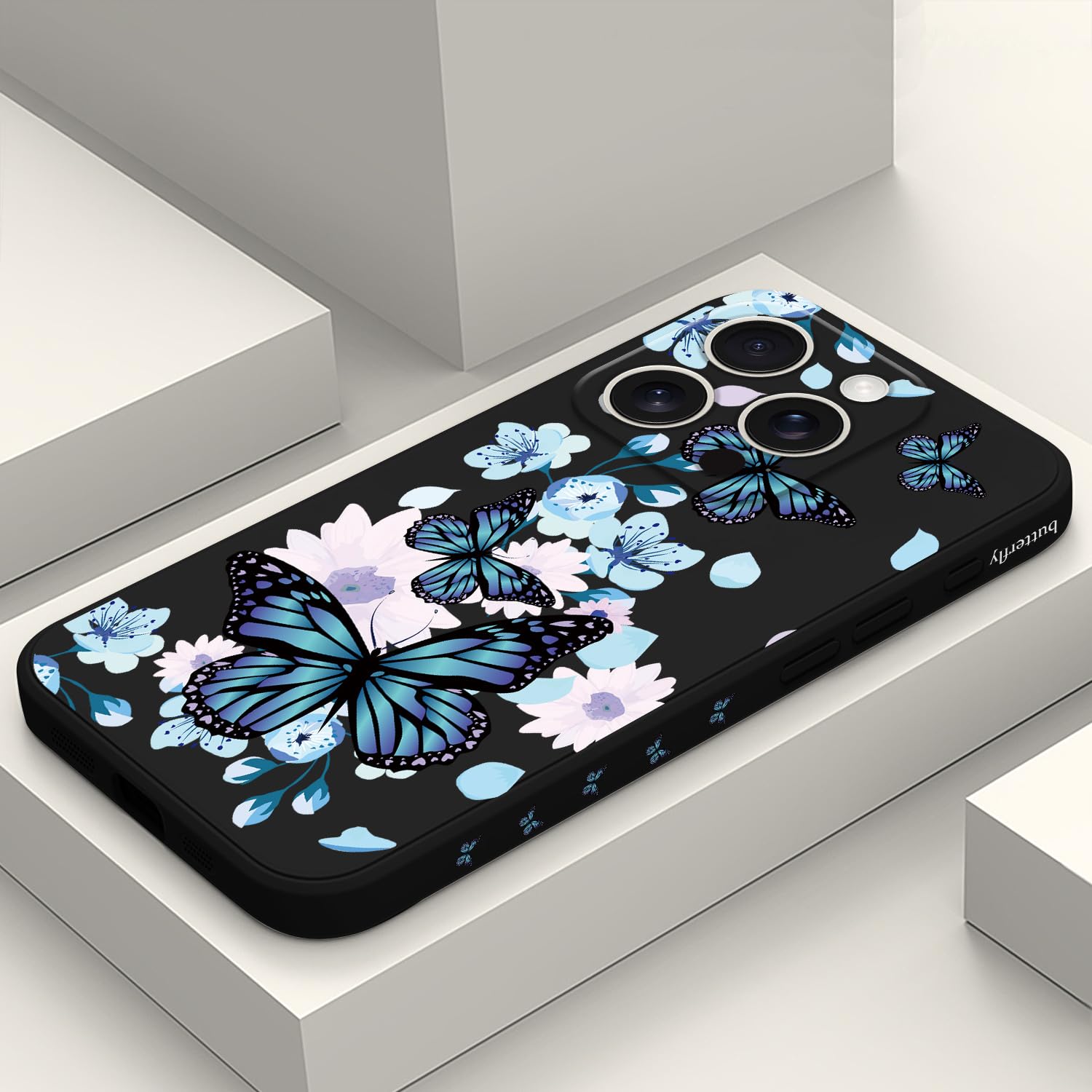 Coque iPhone 16 Pro évite rayures coque silicone fine papillon noir - 8