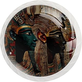 12 Pack Black Ancient Egypt Art Painting Retro Kitchen Cabinet Handles with Screws, Drawer Knobs for Cupboard Pulls Dresser Handles