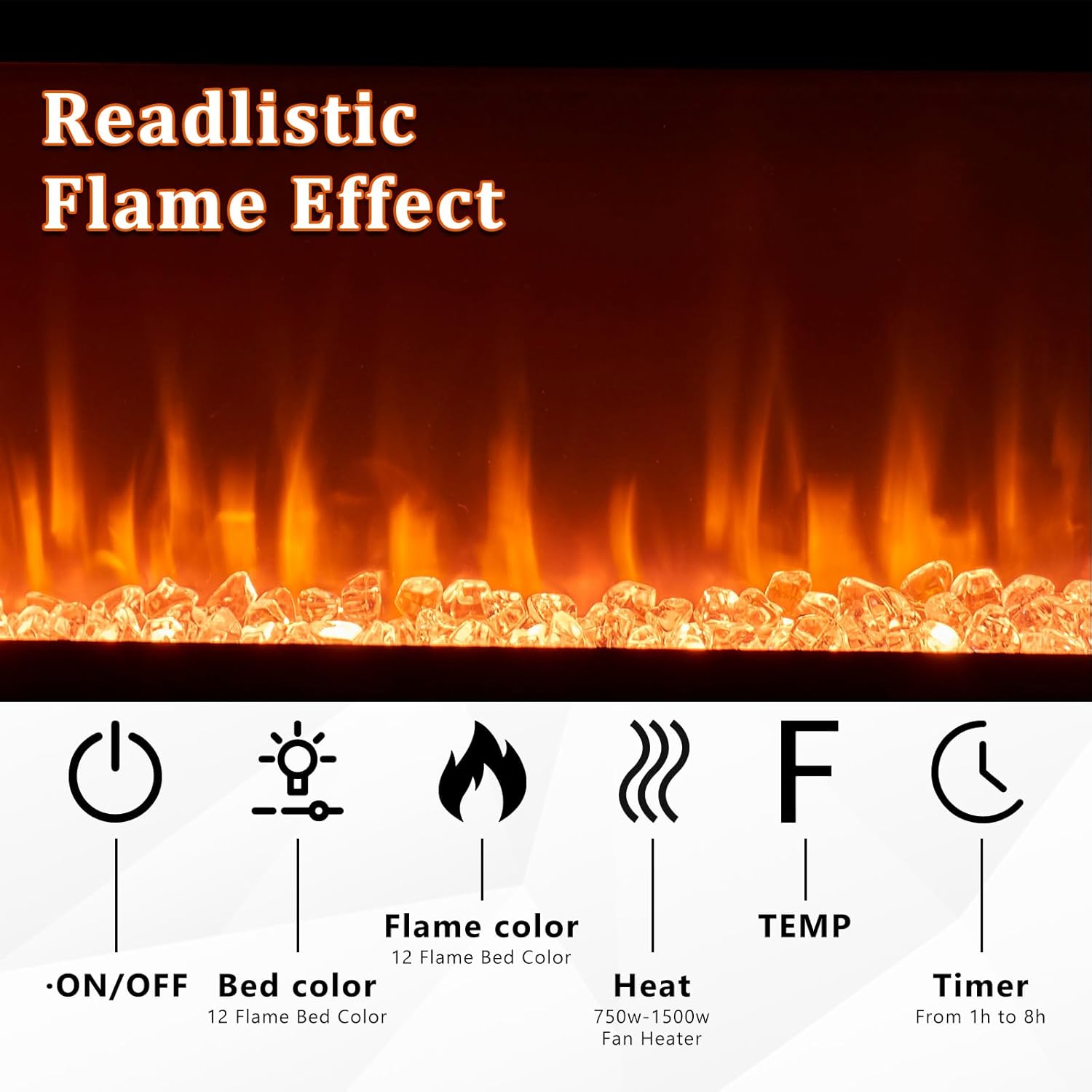 80'' Modern Electric Fireplace TV Stand, Entertainment Center with 50" Electric Fireplace, Wood Media Console Cabinet for TVs up to 90", for Living Room Bedroom, Black