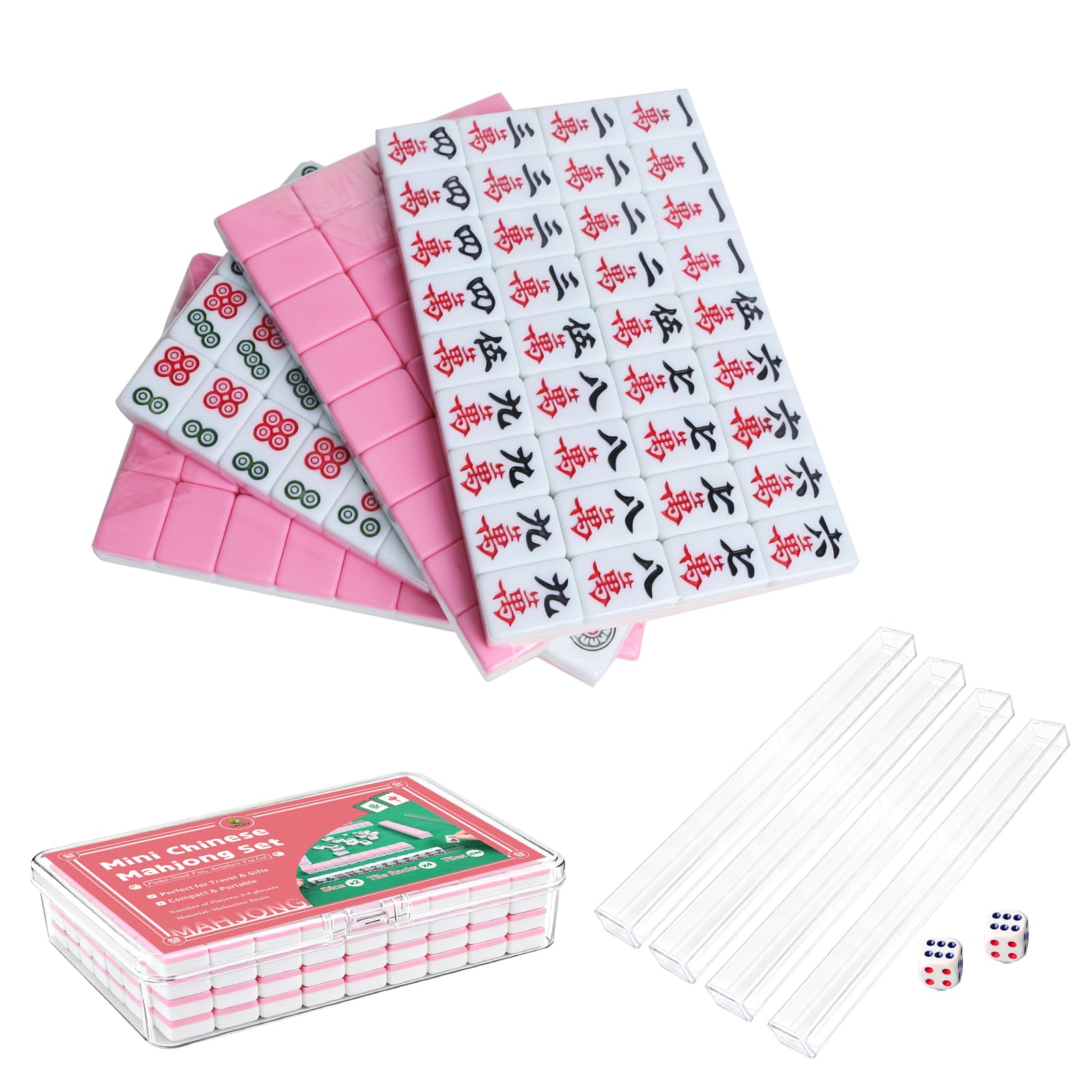 Photo 1 of HAEZU Mini Chinese Mahjong for Travel,144 Pcs Pink Mahjong Tile Set Cute,Portable Travel Mahjong Game for Beginners,Enthusiasts,Outdoor Fun|Complete Mahjong Game Set