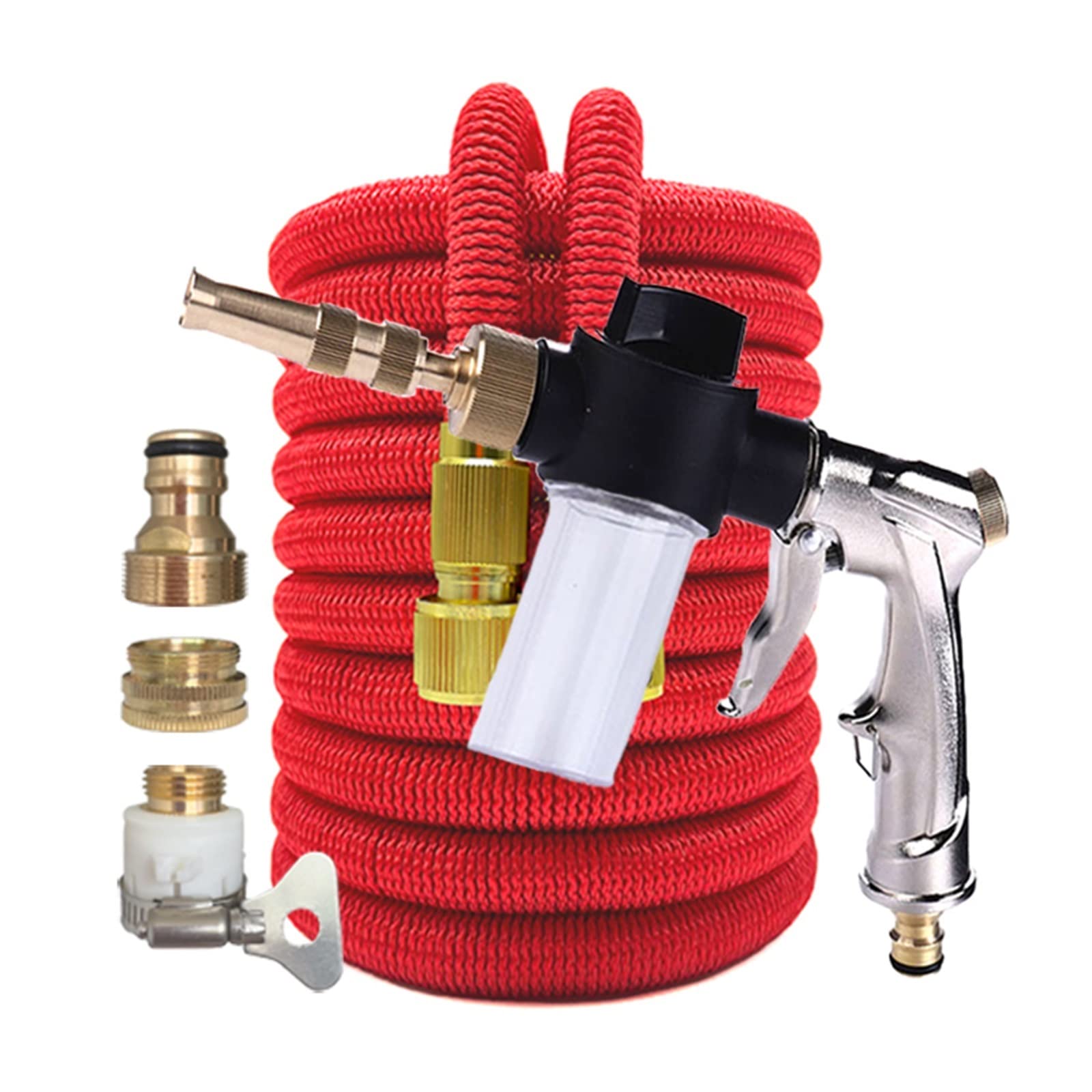 Pistolet d'arrosage avec embout multi-jets, Tuyau d'arrosage extensible en plastique haute pression, pulvérisation de mousse sans pli, 1/2 po (17-125) pieds(F05,1/2"-17FT)