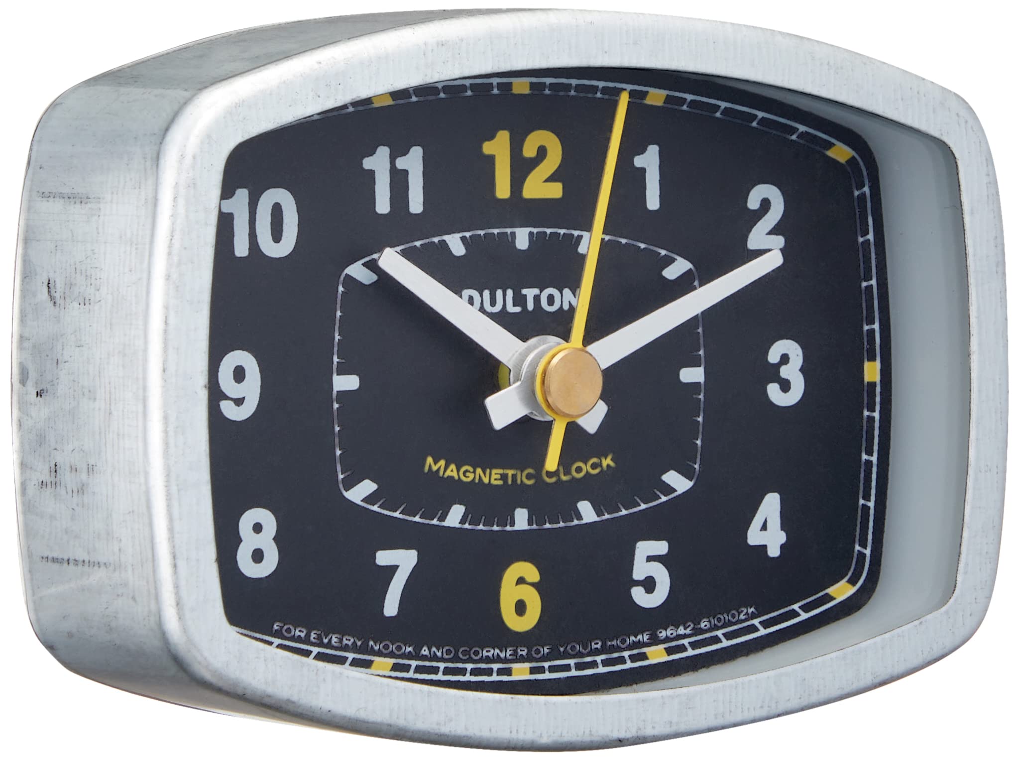 Dulton Magnetic Clock Rectangle Black Mini Fridge Watch 2.8in Steel Glass