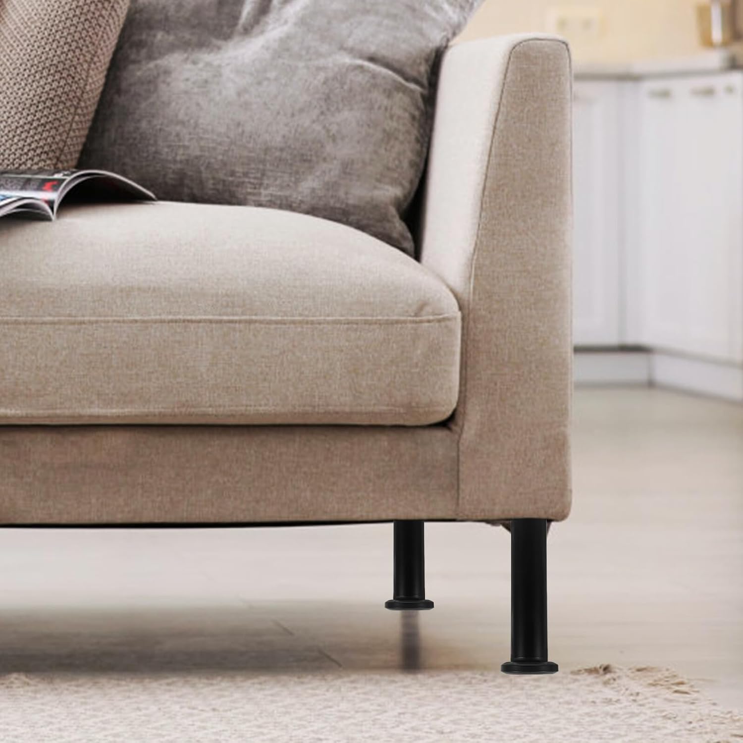 4pcs Adjustable Furniture Legs Bed Frame Support Legs Adjustable Height 18-30cm Heavy-Duty Black Replacement Bed Slats Support for Cabinets and Sofas