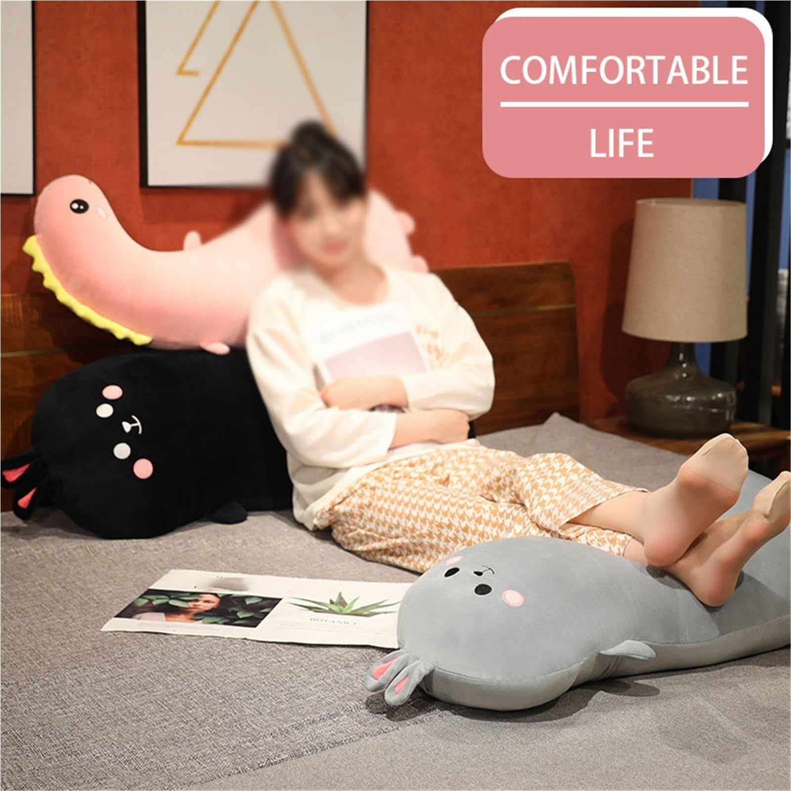 Peluche De Dinosaurio, Suave Tierno Almohada Larga Abrazar Muñeco De Peluche Realista Juguete De Regalo para Niños Niñas(Pink)