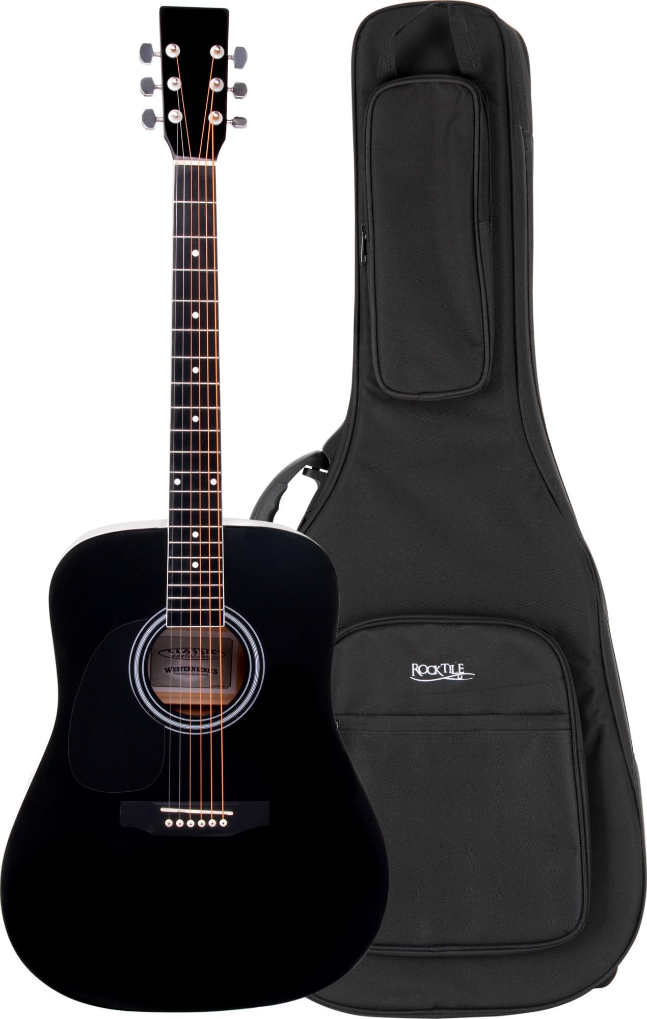 Classic Cantabile WS-10BK-LH Chitarra Western Modello Mancino Set Gigbag | Stile Dreadnought, 6 corde, 20 tasti, Capotasti: nickel argento, Tavola armonica, fondo, fasce: tiglio laminato, Diapason: 64