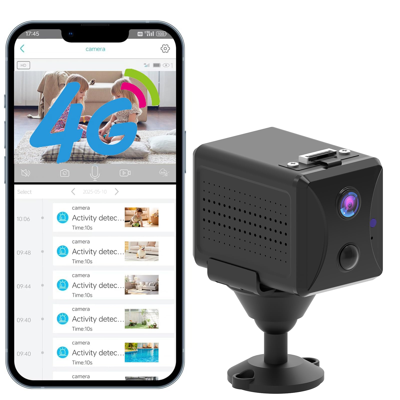 4G LTE Cellular Security Spy Camera Mini cam with SIM Card 2K 8-Inch Extened Lens 20-Day Standby 32ft
