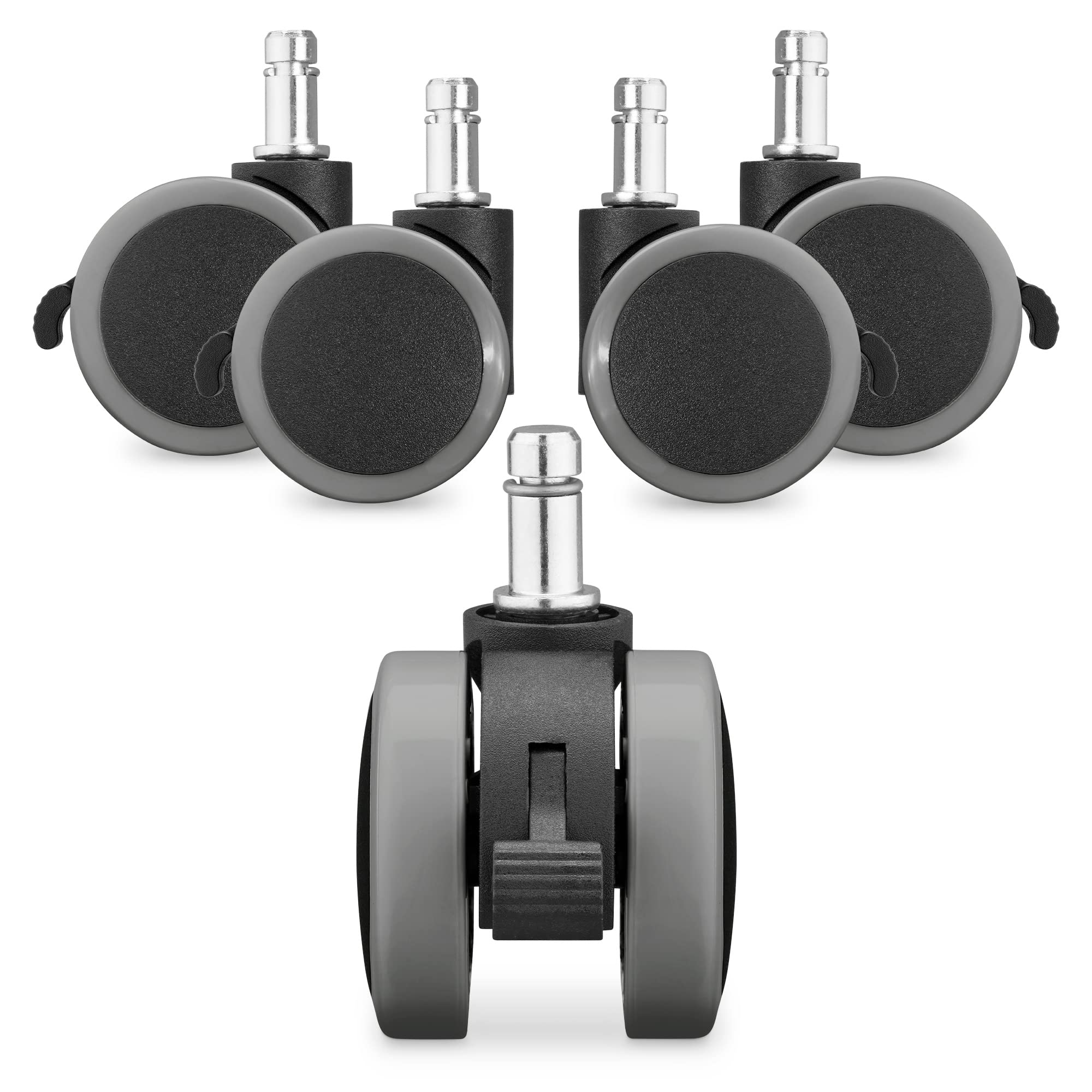 kwmobile Ruedas para Silla de Oficina de 11 MM - Set de 5X Rueda de 50 MM de diámetro - Ruedas de Repuesto giratorias con Frenos - Gris y Negro