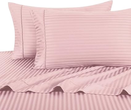 sheetsnthings Damask Stripes 300-Thread-Count, 100-Percent Cotton King/Calking Size Attached Waterbed Sheets Set, Blush