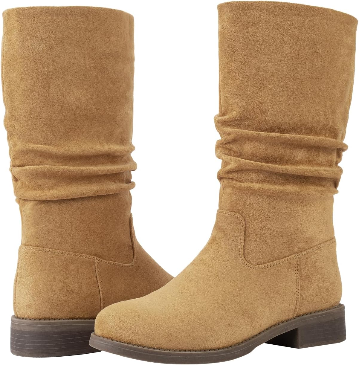 Shoe'N Tale Slouchy Mid Calf Flat Boots for Women Pull On Round Toe Side Zip Fall and Winter Fashion Comfortable Boots - Image 5