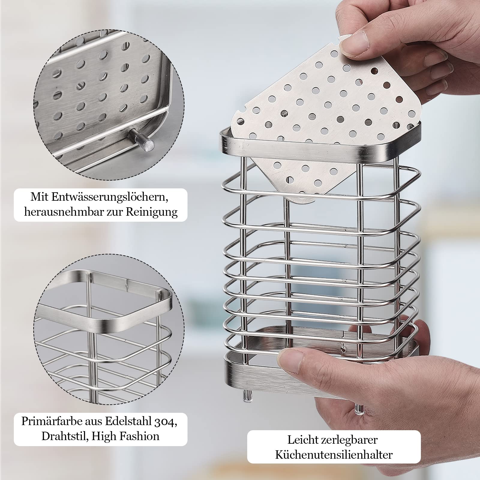 Porta Utensili da Cucina in Acciaio Inox, 2 Pezzi Organizer da Utensili e Posate Porta Posate Cucina per Tenere In Ordine Cassetti e Piani di Lavoro (Argento
