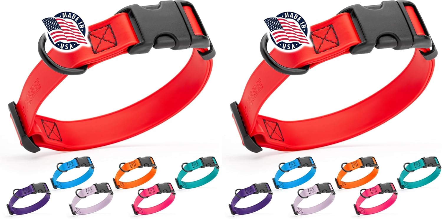 Dogline Biothane Waterproof Dog Collar with Quick Release Buckle Strong Coated Nylon Webbing with Odor- Proof for Easy Care Easy to Clean Fits Small Medium or Large Dogs, Red 1" W 15-23" L (Pack of 2)
