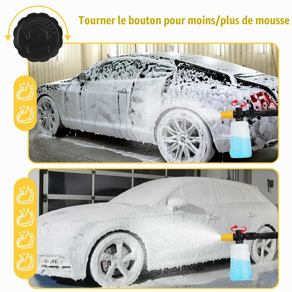HOTUT Lance à Mousse Neige pour Nettoyeur Haute Pression, 700ml Canon à Mousse, Distributeur de Savon Epais, avec Buse de Pulvérisation Réglable,pour Karcher K Series K2 K3 K4 K5 K6 K7